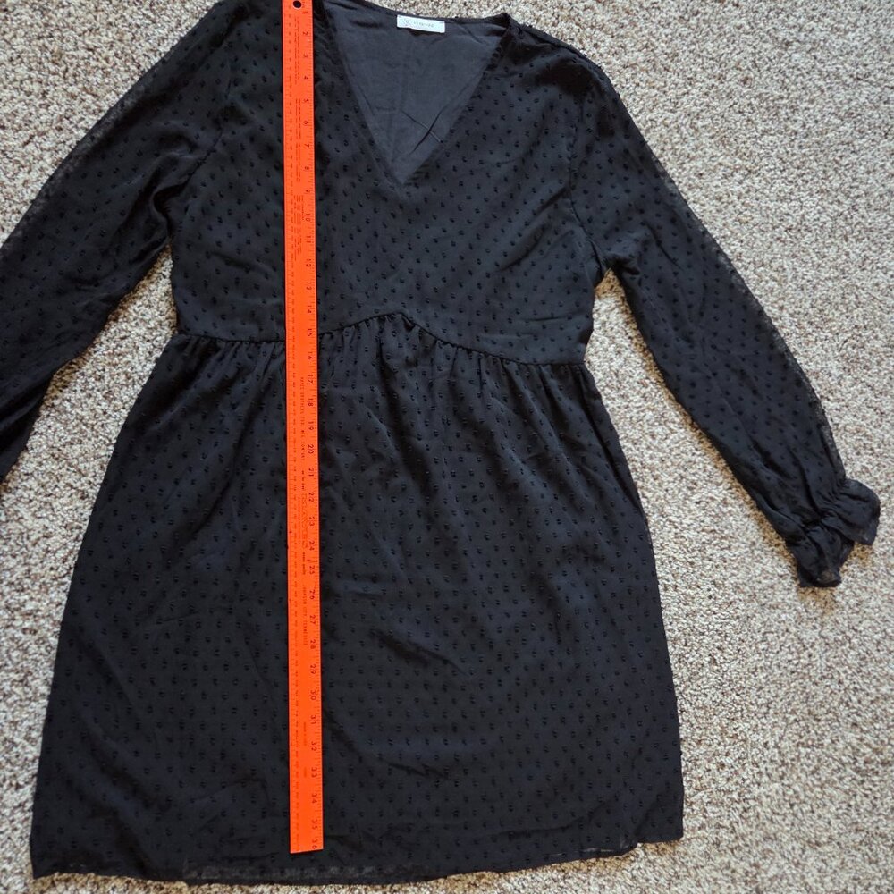 Kirundo Black Swiss Dot Dress Large V Neck Long Sleeve Empire Waist - Picture 3 of 9